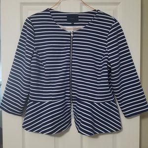 Eloquii Blue and White Striped Peplum Blazer